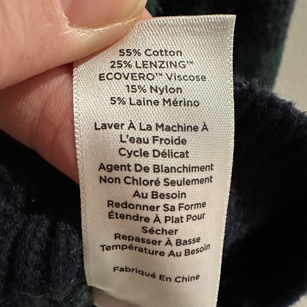 Talbots Black Watch Plaid Quarter Zip Sweater Green Navy XL Cotton Merino‎ Blend - Picture 5 of 6